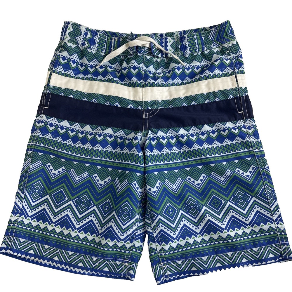 Hanna Andersson Geometric Swim Shorts Drawstring Elastic Waist Lined Boys 8/130